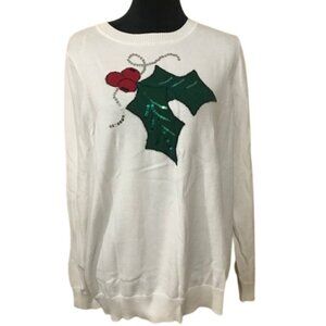 Kim Rogers Beaded Christmas Sweater XL – Holiday Holly Sequin Pullover